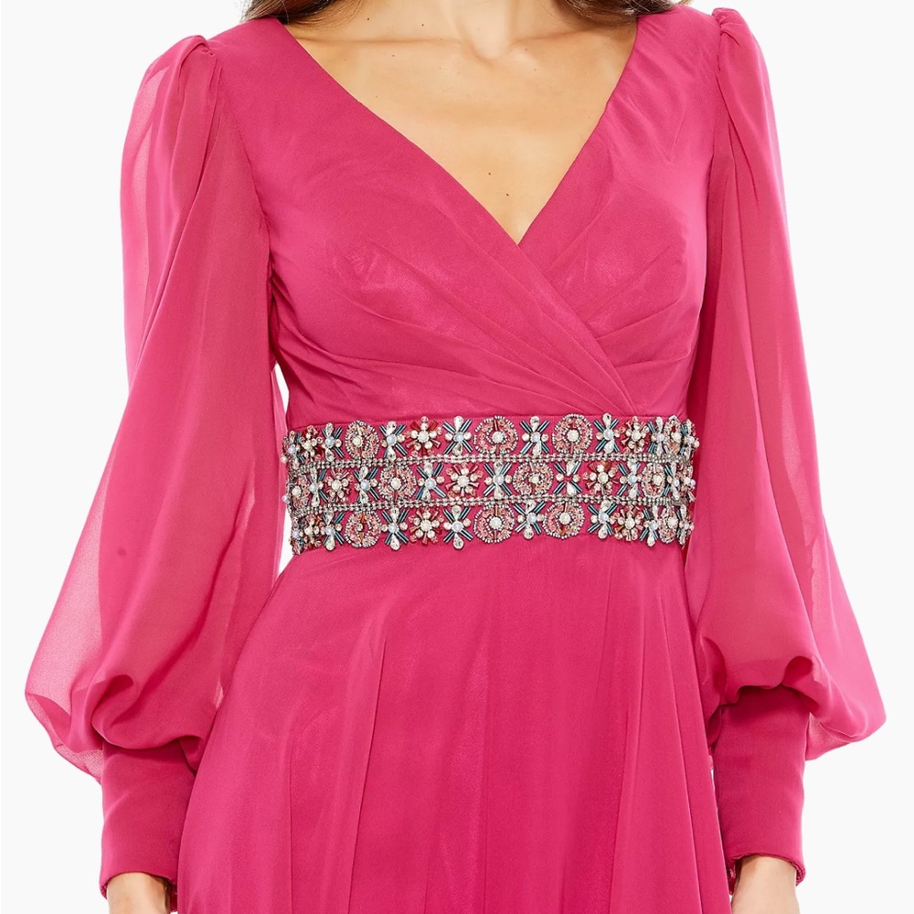 Mac Duggal Pink Embellished Wrap Gown
